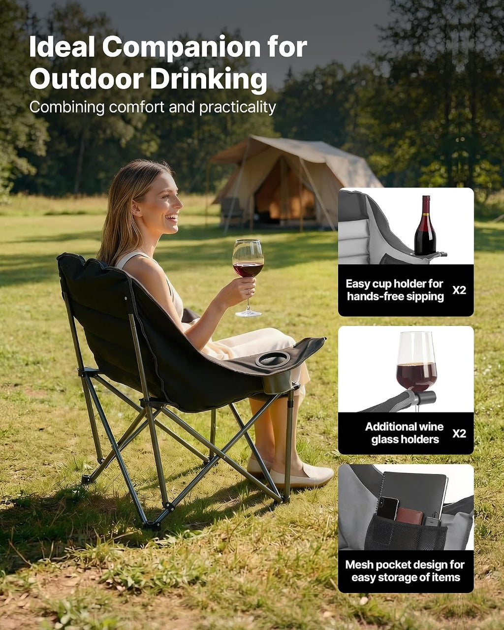 VEVOR Oversized Camping Chairs, Heavy Duty Portable Folding Camp Chairs