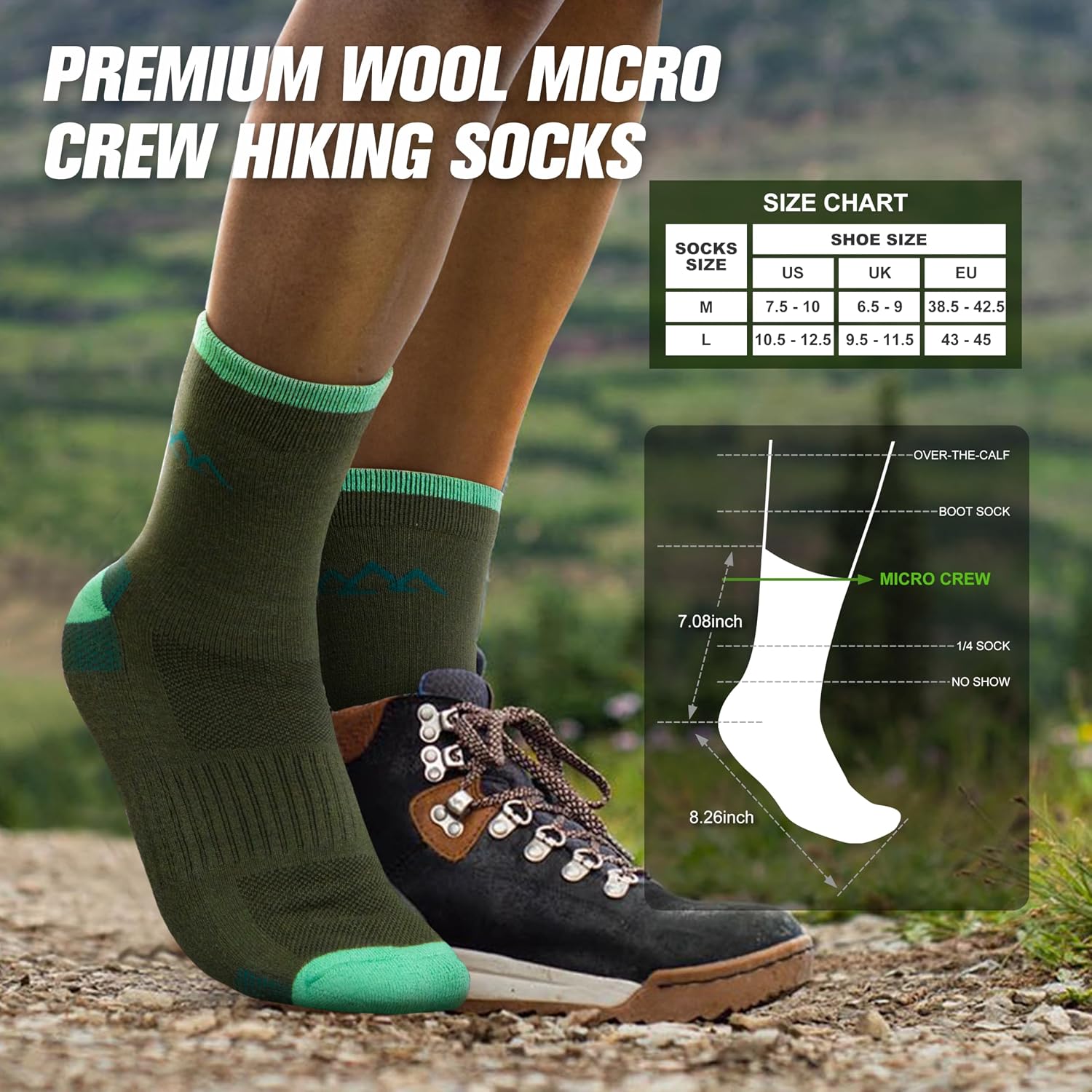 innotree Men's Merino Wool Hiking Socks 3 Pairs