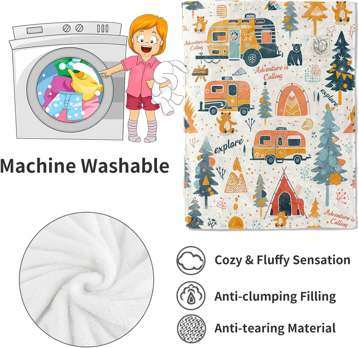 Adventure Camping Blanket Outdoor Camper Picnic Throw Blankets Gifts for Girls Adults Lightweight Soft Fleece Cozy for Sofa Couch Bed Room Travel Birthday Party Decor 50x60in