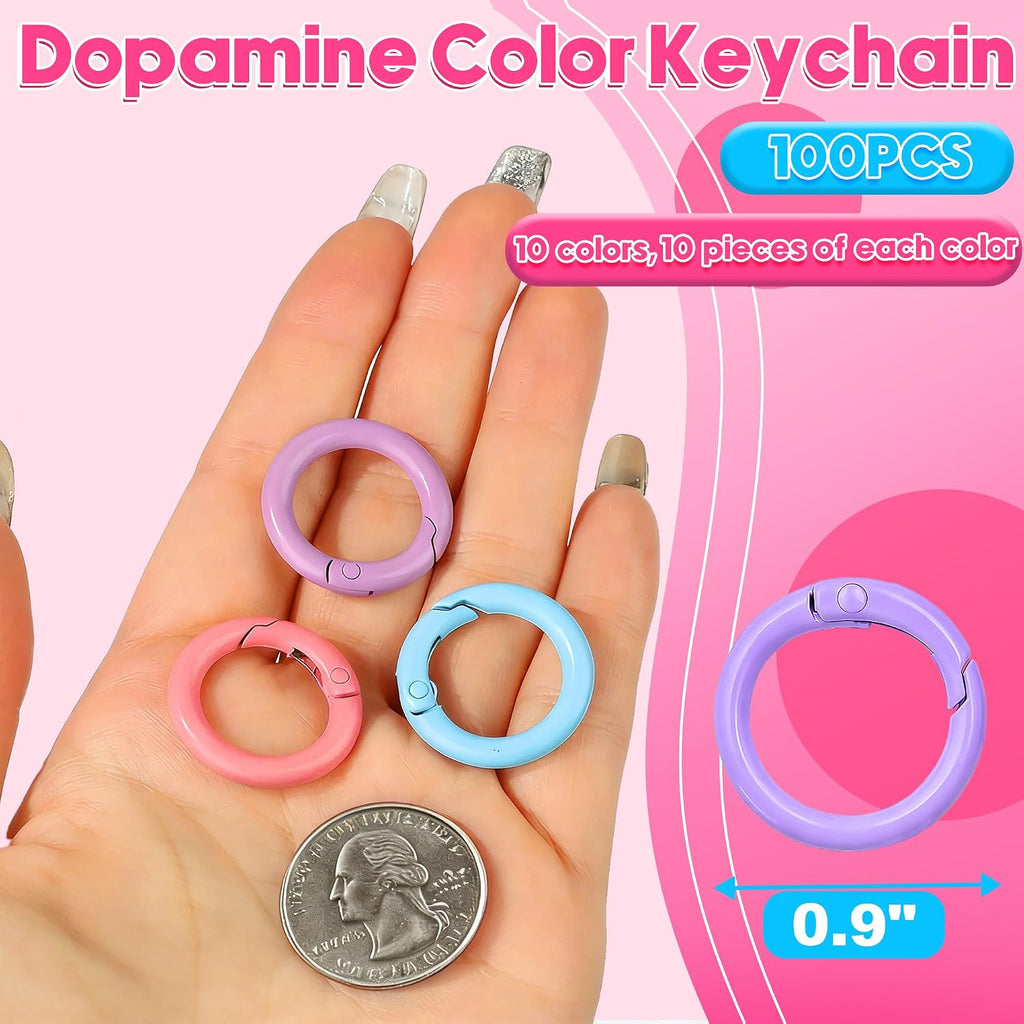 100 Pcs Round Carabiner Keychain Rings Bulk-10 Colors Metal Key Ring Clips Spring O Rings for DIY Keychain Making Supplies, Purse Bag Charms, Lanyard, Crafts (0.9 Inch, Assorted Colors)