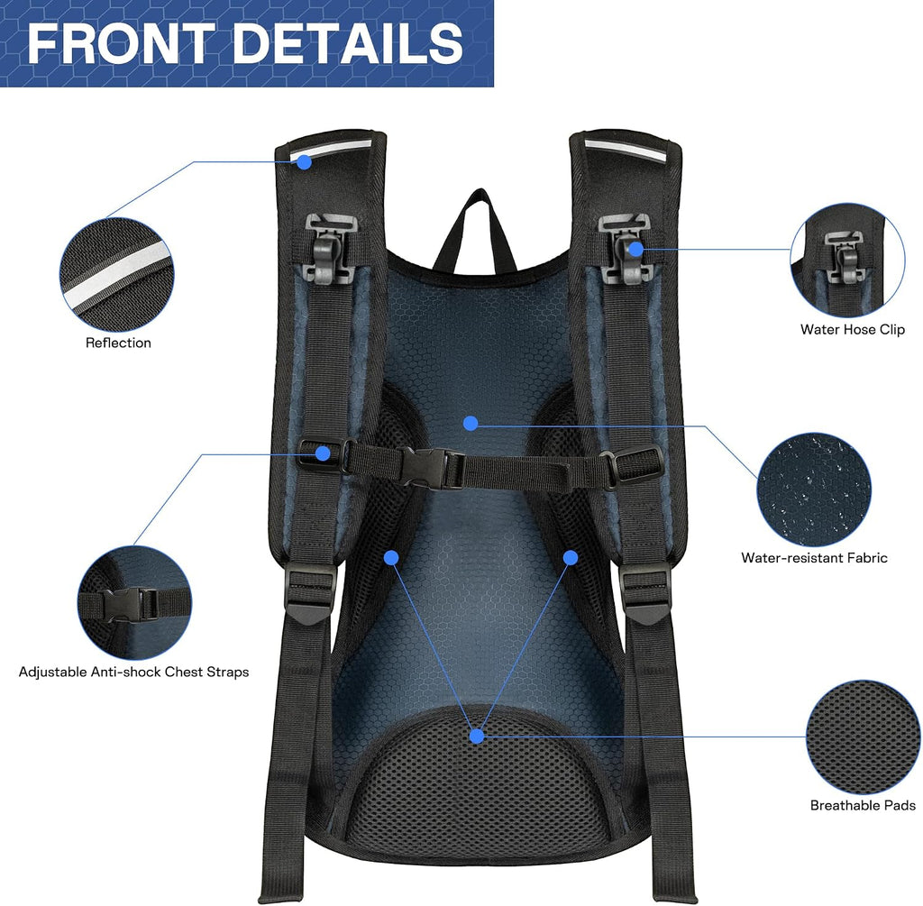 OUTSKIRT Hydration Backpack with 2L Water Bladder, Lightweight and Breathable Running Hydration Pack, Water Backpack for Hiking, Cycling, Trail Running, Marathons & Outdoor Adventures for Men Women