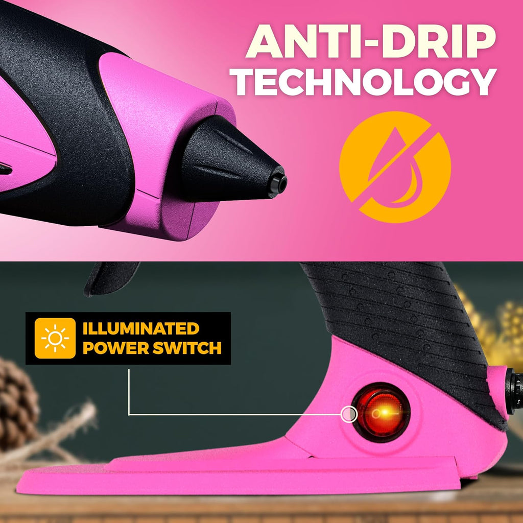 Hot Glue Gun Kit, Corded Craft Glue Gun with 10 Glue Sticks (60W Pink)
