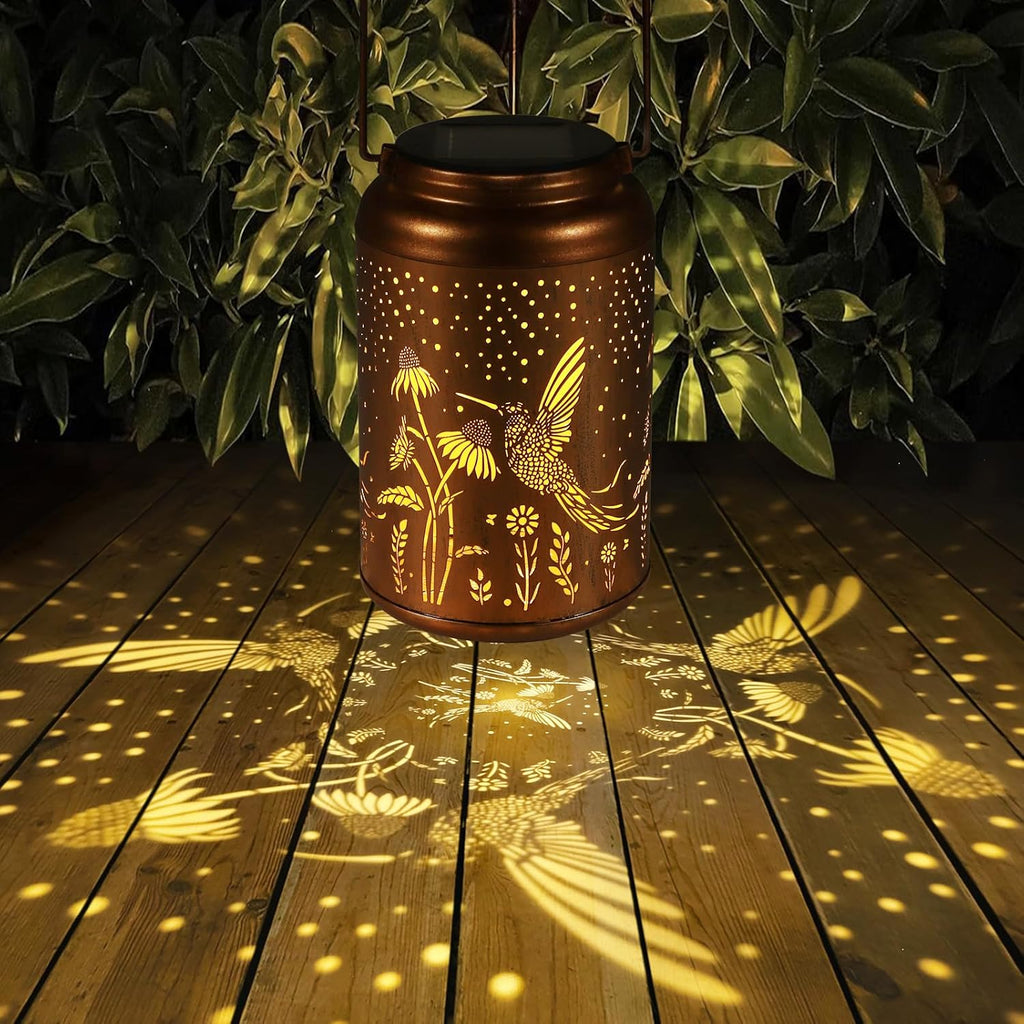 2 Pack Solar Lanterns Outdoor Waterproof Hummingbird Garden Decor