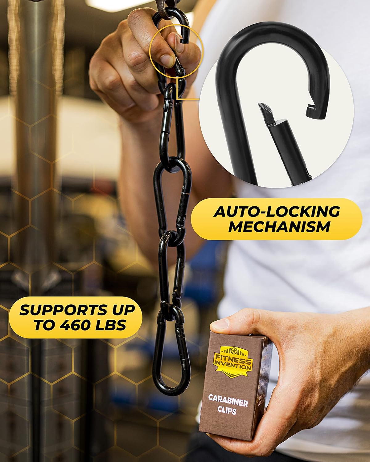 Black Carabiner 5 Pack - Heavy Duty Snap Hooks, Large Carabiner Clips
