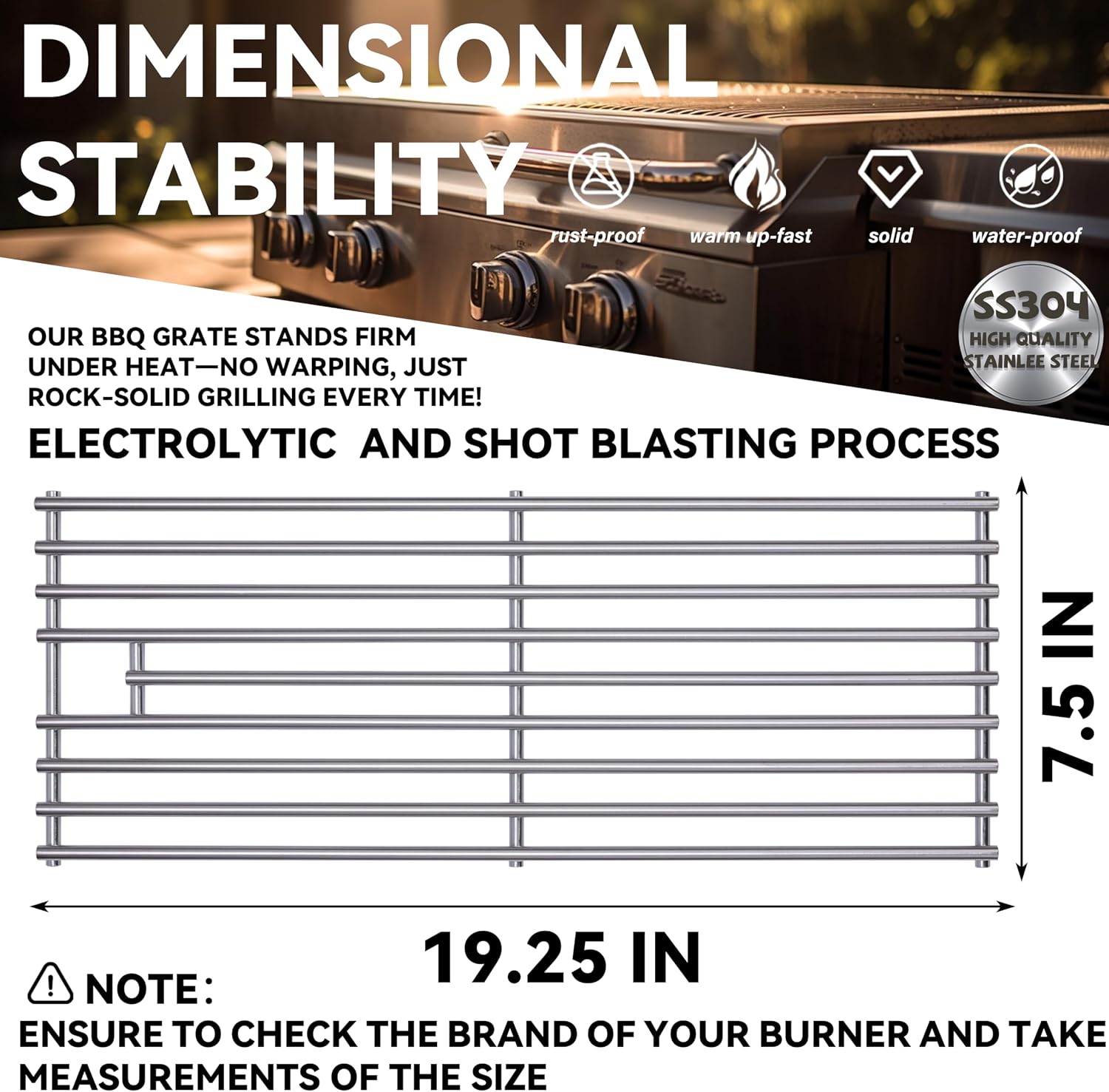 Upgrade 1 Pack 7mm 304 Stainless Steel BBQ Cooking Grill Grate Replacement Part for Bull 16517,BBQ Angus 47628, Brahma, Lonstar Select, Outlaw Steer Premium, Lonestar Select,7 Burner Premium
