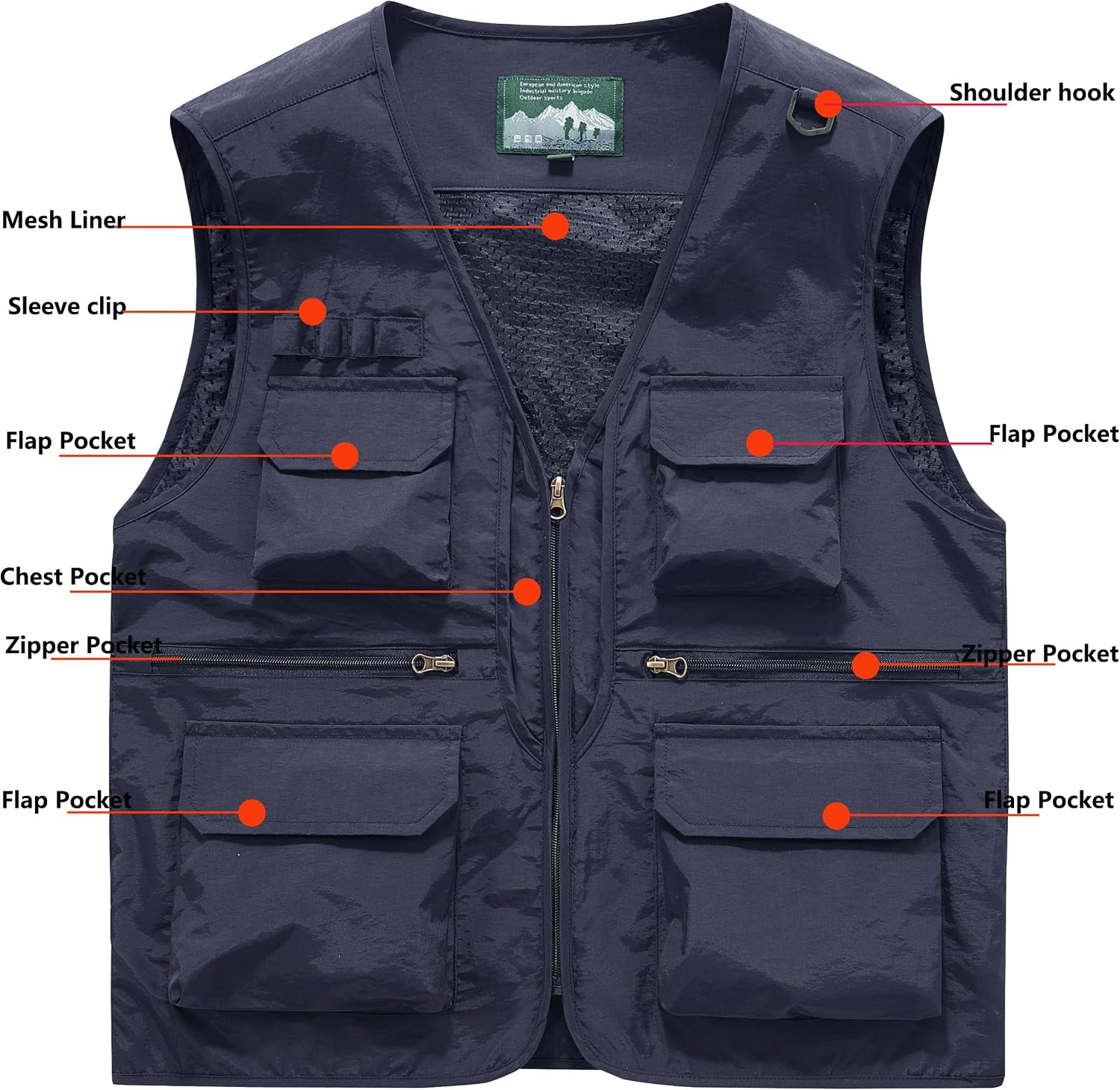 Men's Utility Fishing Cargo Vest Outdoor Lightweight Safari Travel Photo Vest Hiking Waistcoat With Multi Pockets