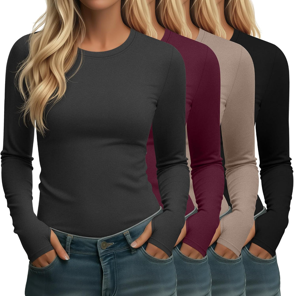 Neer 4 Pack Women's Thermal Fleece Lined Shirts Warm Base Layer