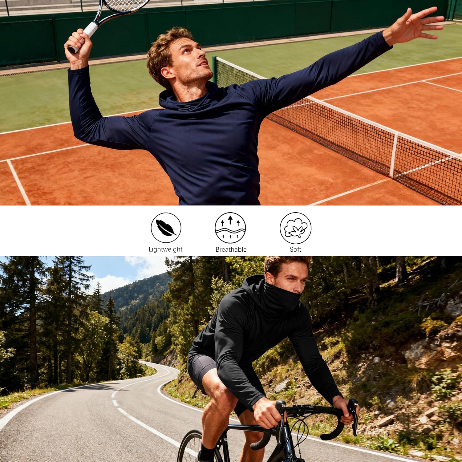 HovSiyla Mens Fishing Hoodie UV Sun Protection Shirts UPF Rash Guard Long Sleeve Shirts Hiking Performance Mesh Face Mask Top