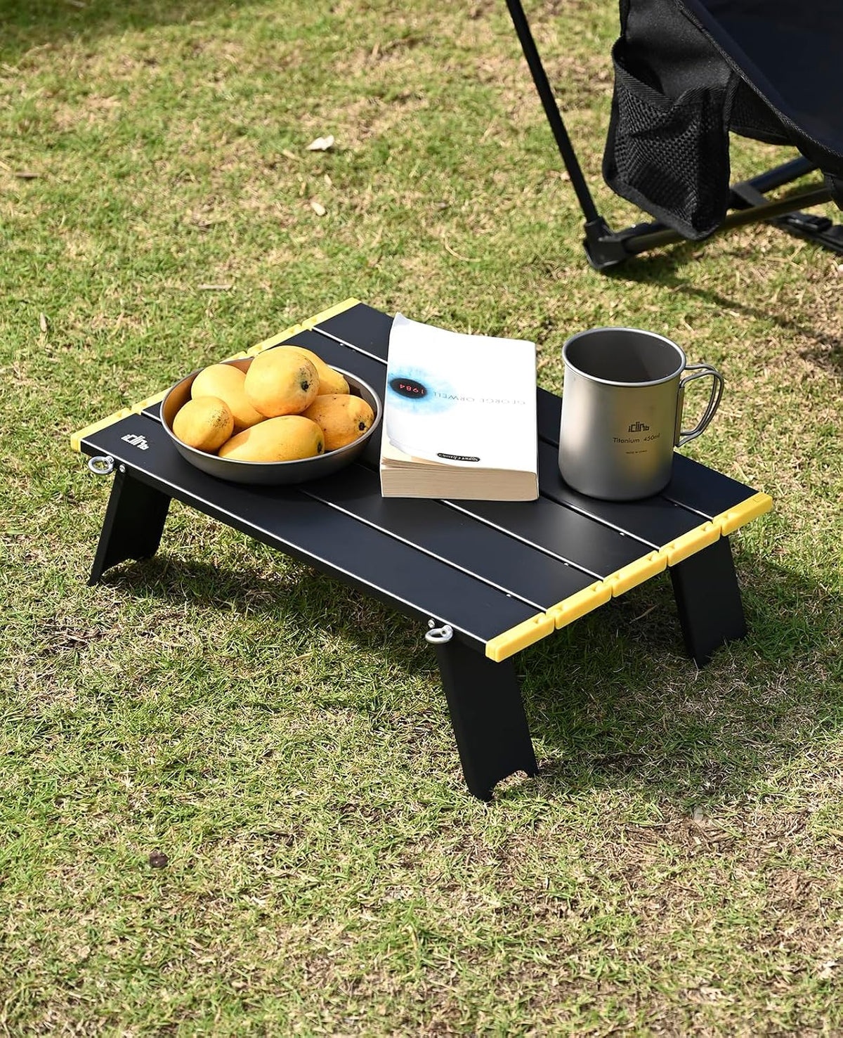 iClimb Ultralight Compact Mini Beach Picnic Folding Alu. Table with Carry Bag, Two Size (Black - S)