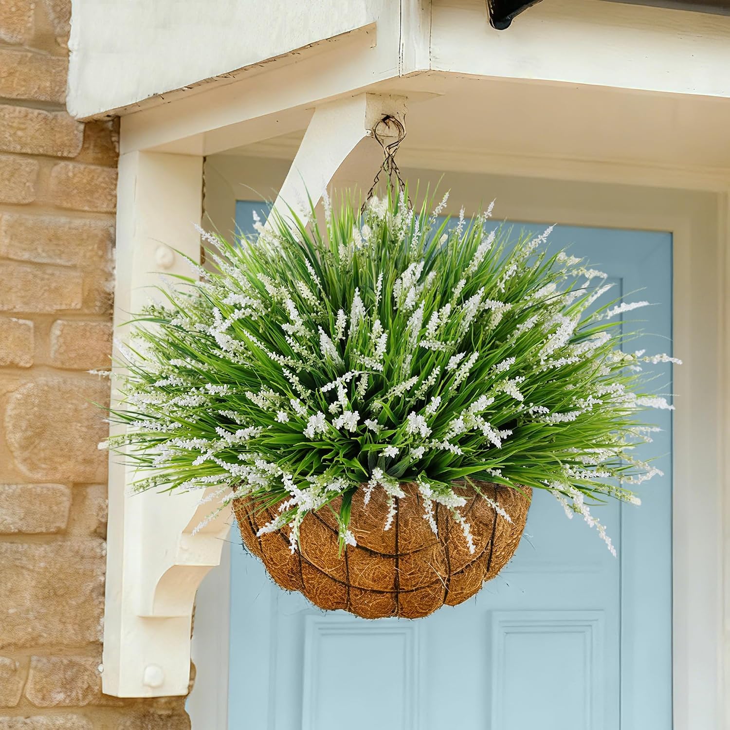 Ivydale 20PCS Artificial Plants Fake Flowers Monkey Grass for Outdoors,UV Resistant Realistic White Faux Greenery Shrubs Outside Decor for Home Garland Porch Patio Balcony Planter Yard Office Pathway