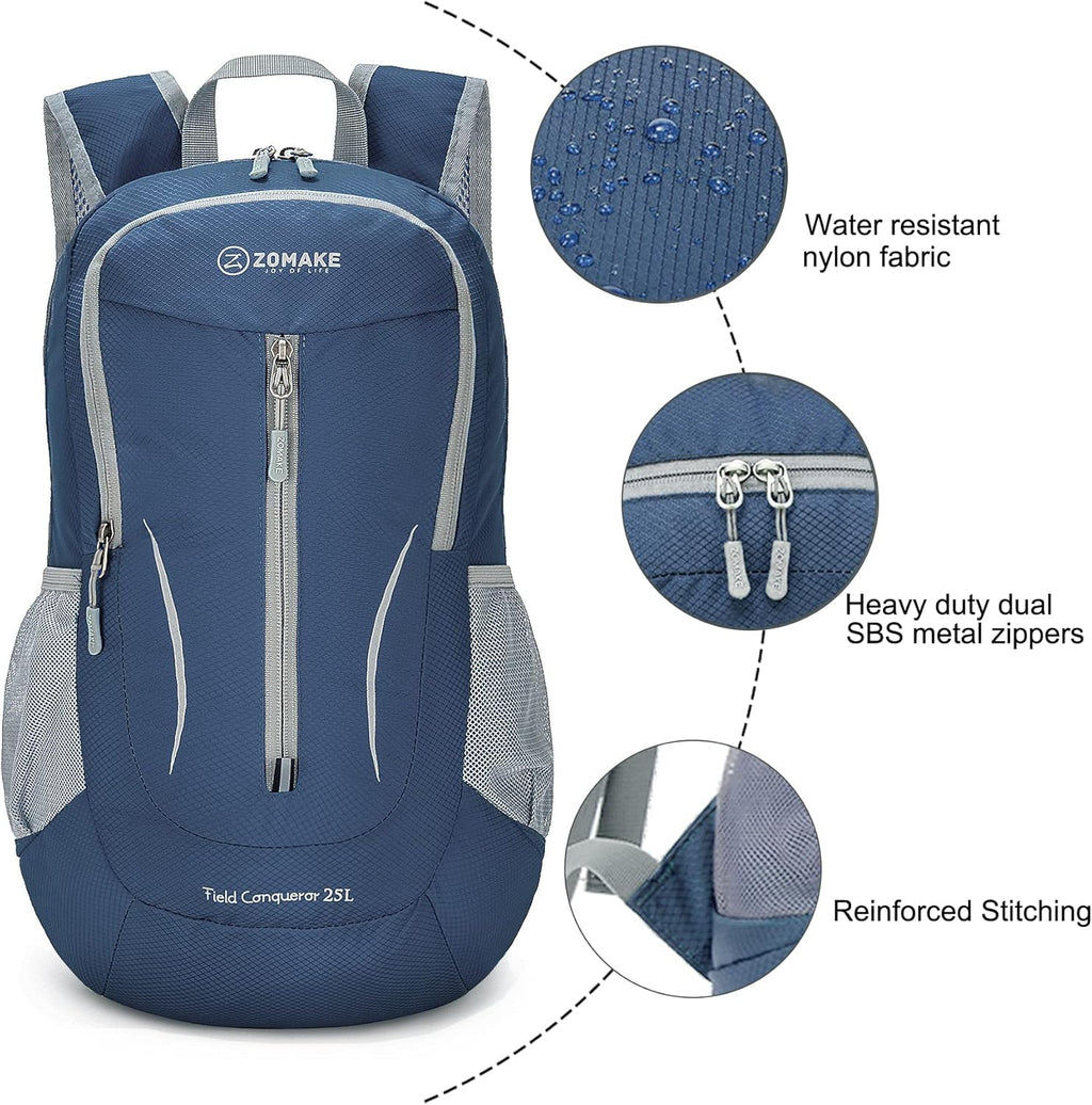ZOMAKE Ultra Lightweight Packable Backpack 25L - Foldable Hiking Backpacks Water Resistant Small Folding Daypack for Travel(Navy Blue)