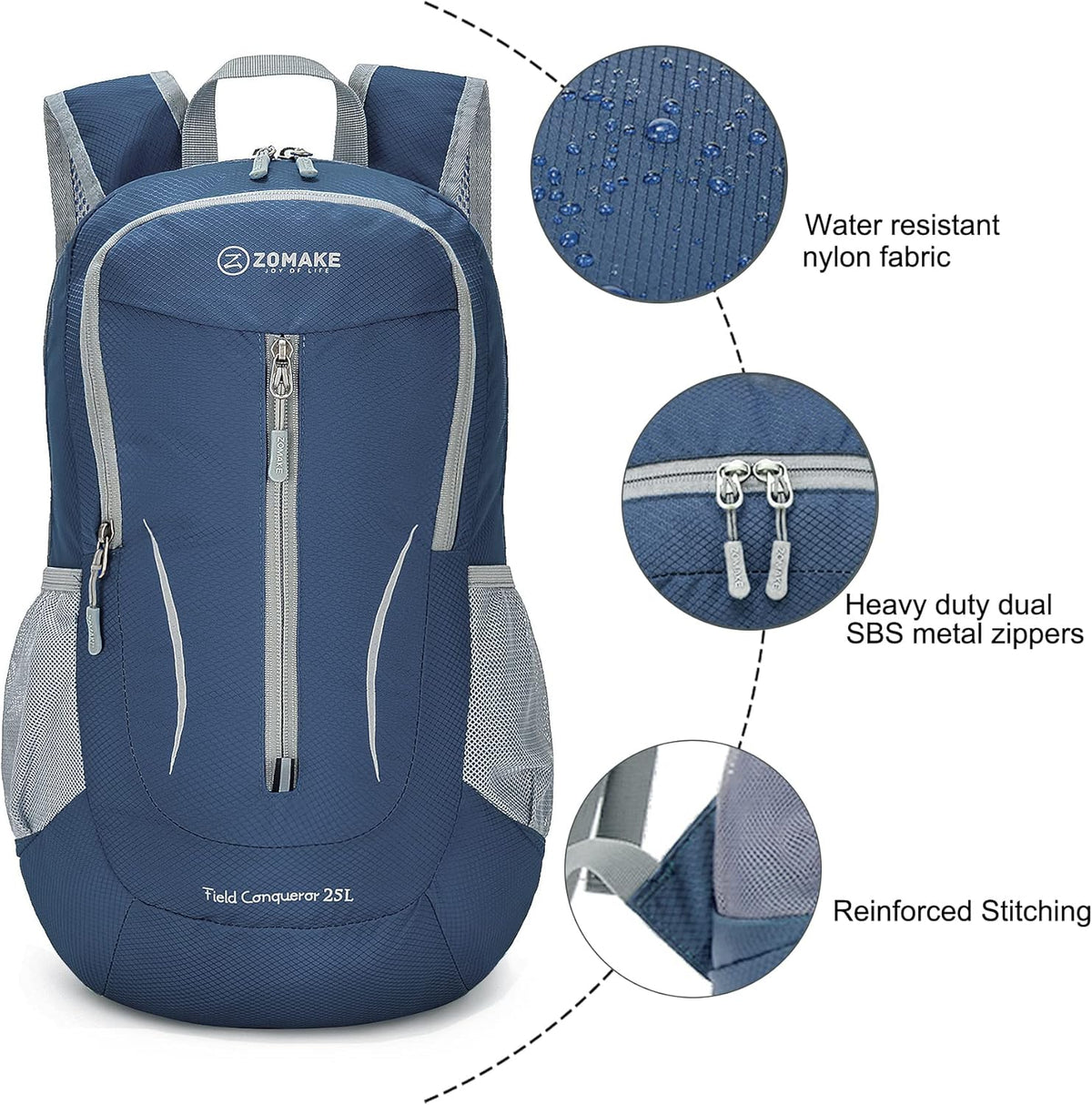 ZOMAKE Ultra Lightweight Packable Backpack 25L - Foldable Hiking Backpacks Water Resistant Small Folding Daypack for Travel(Navy Blue)