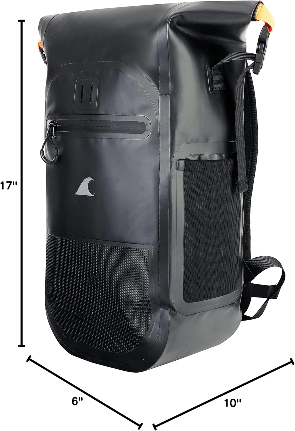 Breakwater Supply™ Meanhigh Dry Bag Waterproof Rolltop Backpack, 25L, Medium/Large, for Water Sports, Moto, Hiking, Camping, with Lightweight Fast-Drying Padding (Black)
