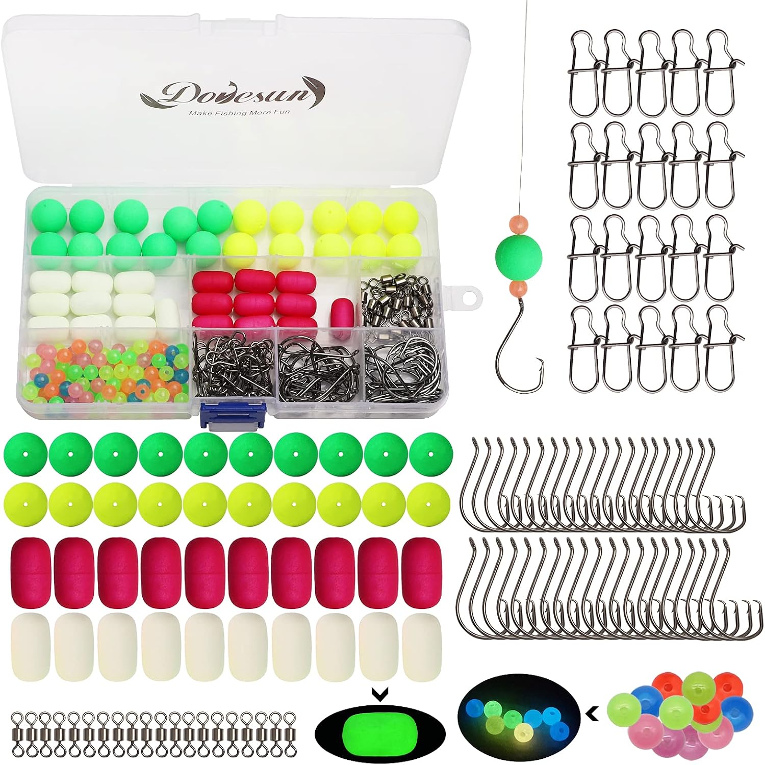 Dovesun 220/104/80/60/54/52/42pcs Pompano Rig Floats for Surf Fishing Foam Bobbers for Fishing Fly Fishing Bobbers Floats Bright Color Kit/Round/Cylindrical/Heart/Bullet/Pill/Spin Shape