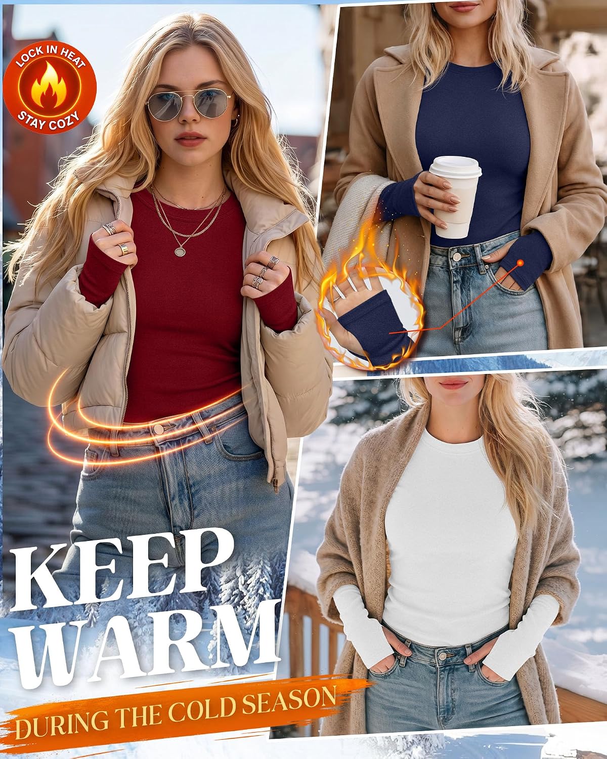 Neer 4 Pack Women's Thermal Fleece Lined Shirts Warm Base Layer