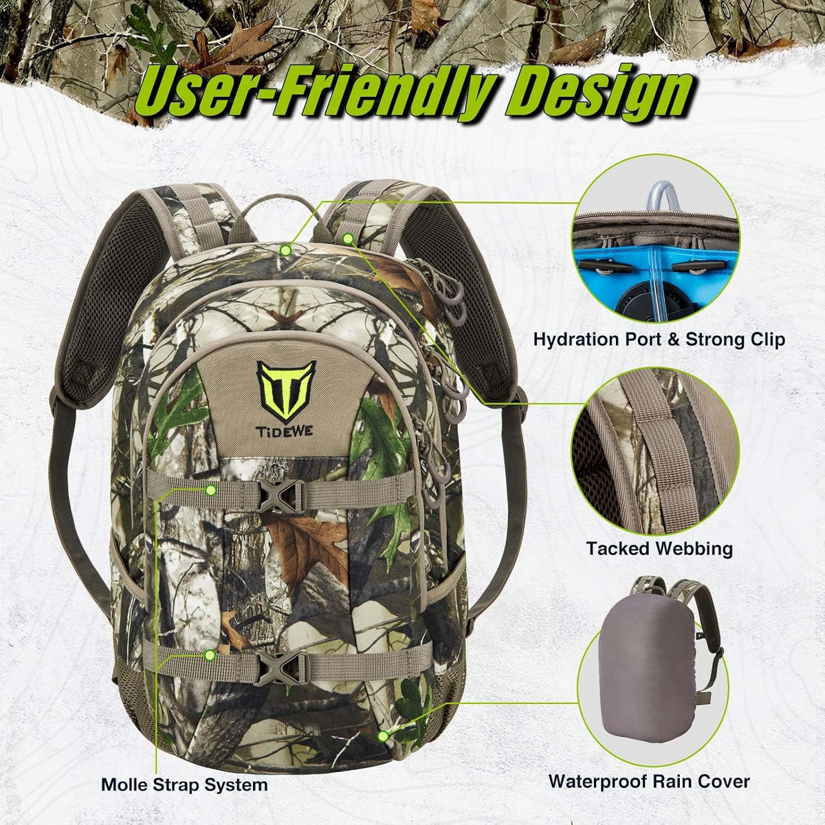 TIDEWE Hunting Backpack for Men, 25L Lightweight Day Pack for Deer Hunting