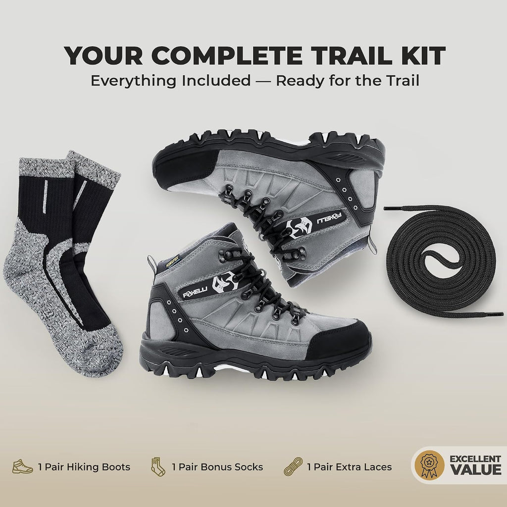 Foxelli Men’s Hiking Boots – Waterproof Breathable & Lightweight Suede Leather Hiking Boots for Men