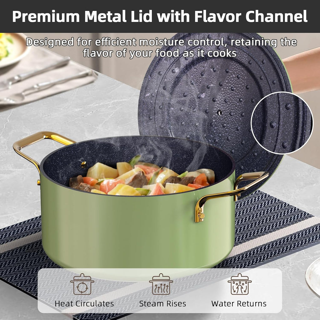 Nuwave Lux LE 13Pc Ceramic Cookware Set with Elegant Gold Handle, PFAS Free