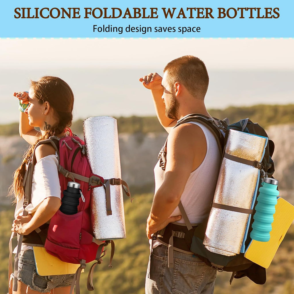Baderke 2 Pcs Collapsible Water Bottles, 17oz, Green, Black