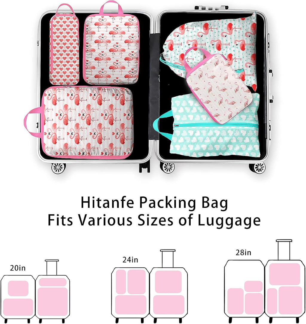 6 Pcs Compression Packing Cubes, Packing Cubes for Travel, Waterproof Luggage Organizer Bags Set, Cute Packaging Cubes for Women Kids Backpack Carry-Ons