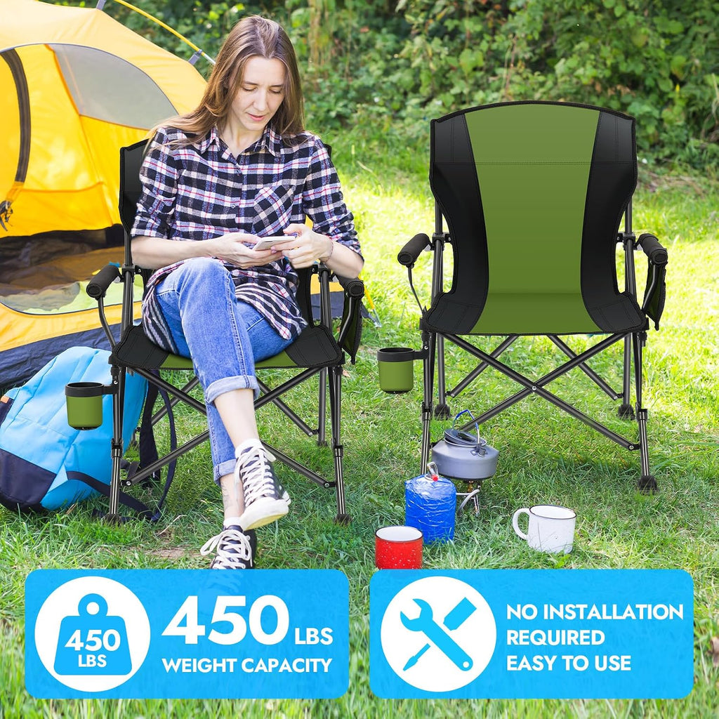 2 Pack Camping Chairs for Adults, 450 LBS Heavy Duty Camp Chair