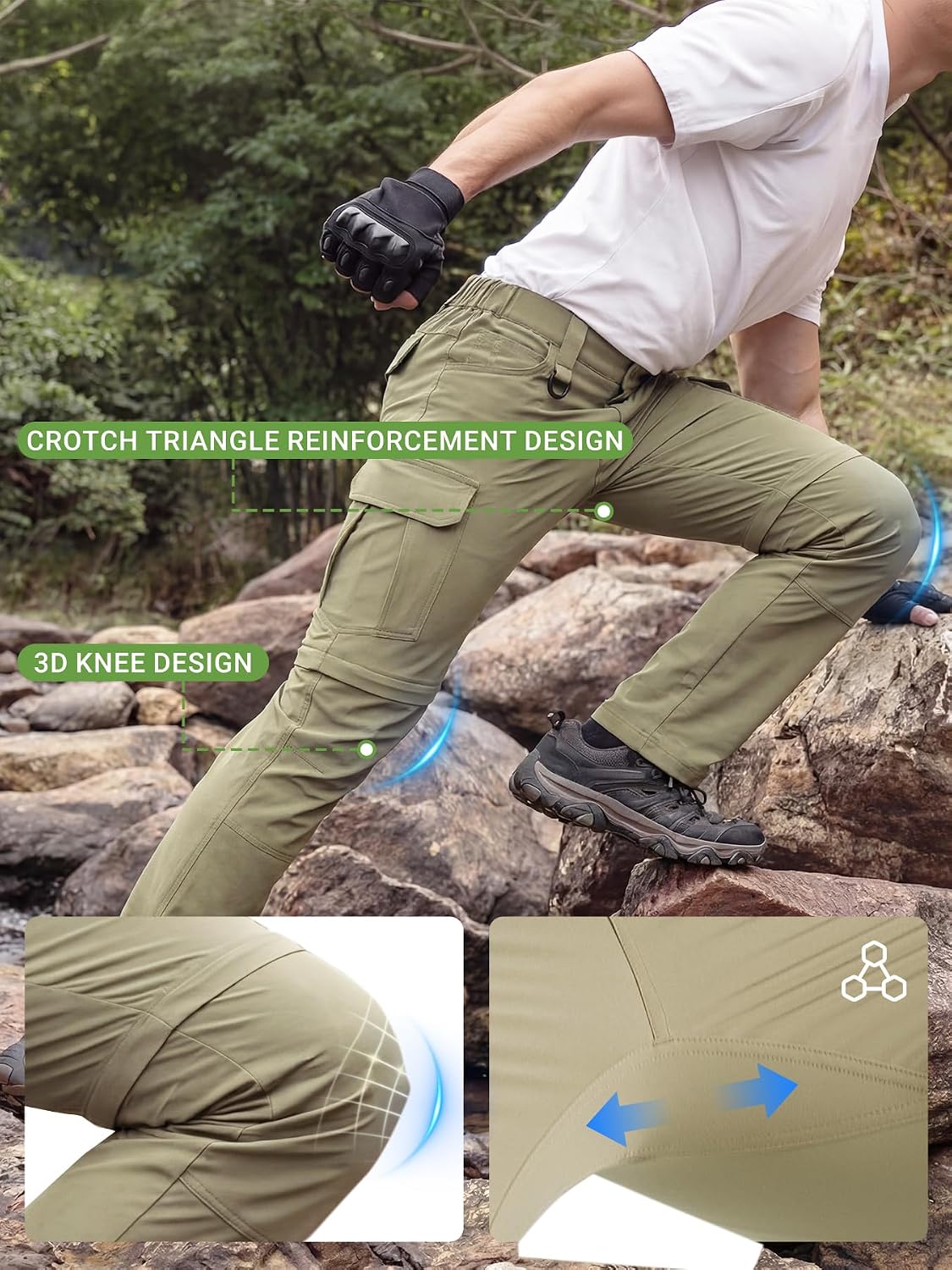 Men's Convertible Hiking Pants with 7 Pockets, Zip-Off Quick-Dry