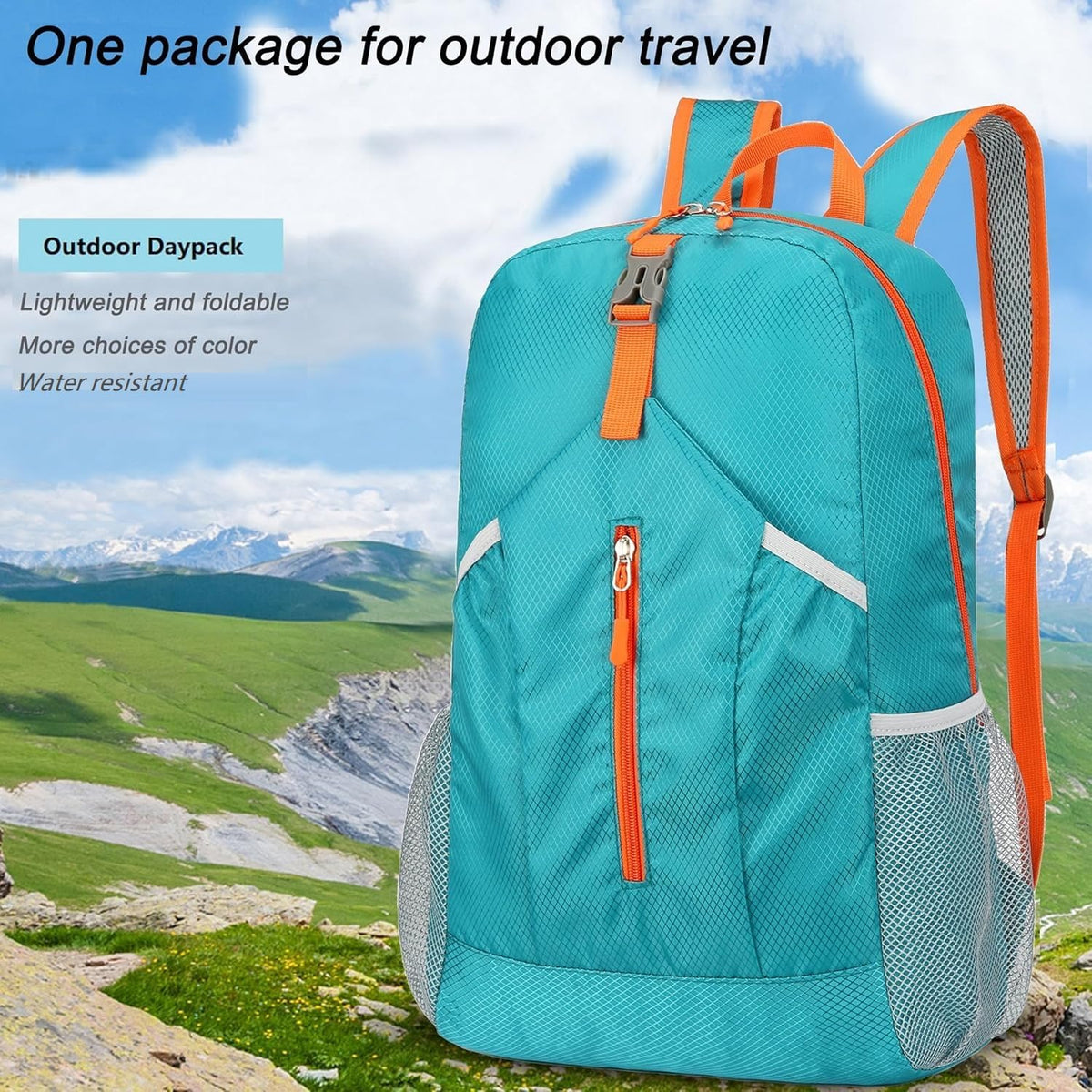levayhill 25L Foldable Hiking Backpack,Small Packable Daypack Lake Blue