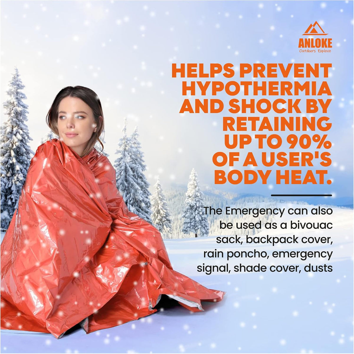 ANLOKE Emergency Blanket Mylar Thermal Blanket(4 Pack) Survival Gear-Orange