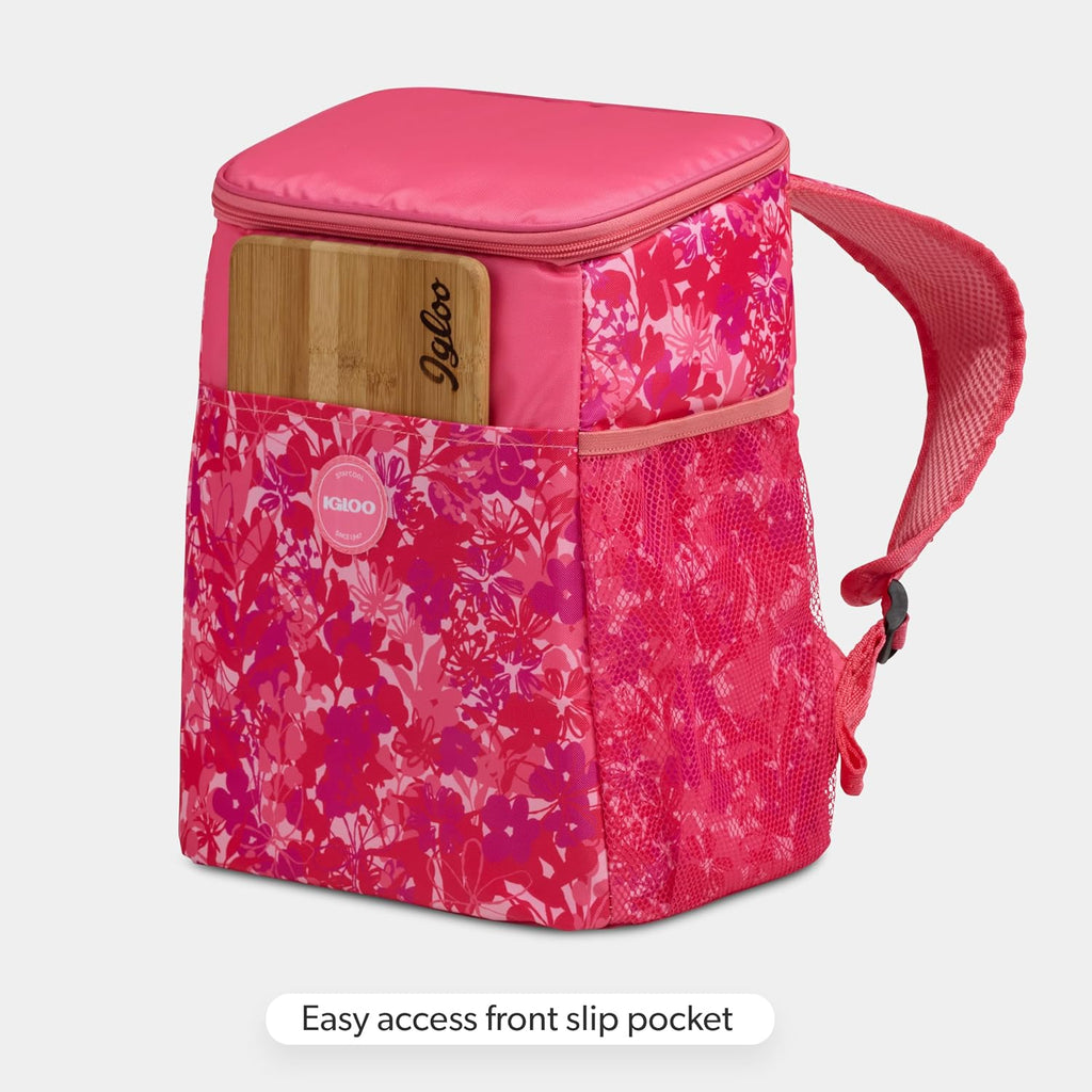 Igloo Print Essentials 18-Can Insulated Backpack Cooler, Floral Pink