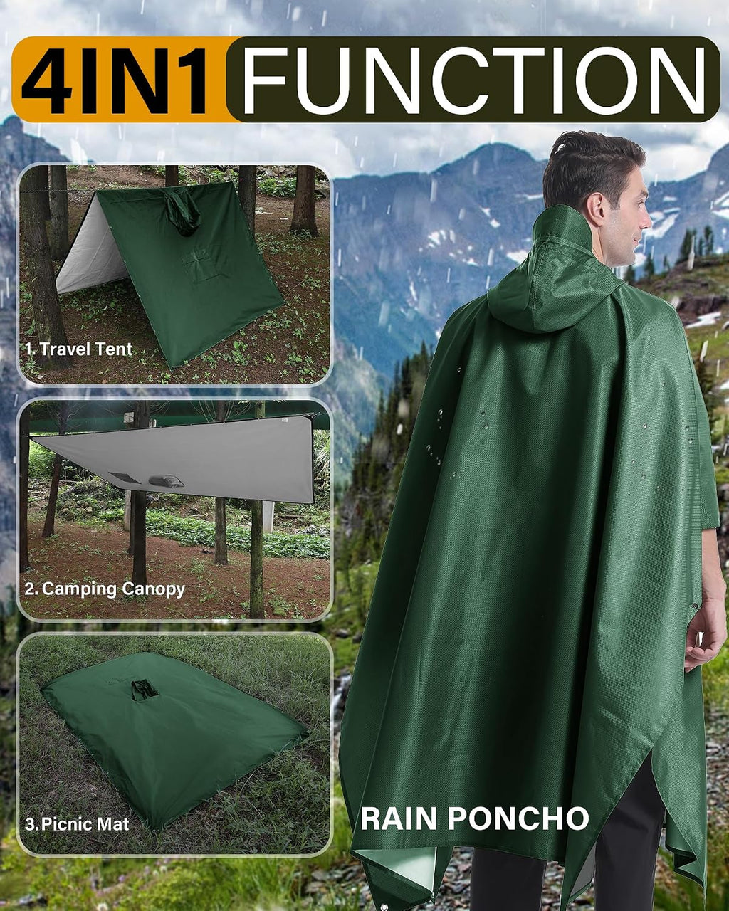 iCreek Hooded Rain Poncho Packable Waterproof Unisex Raincoat with Pocket