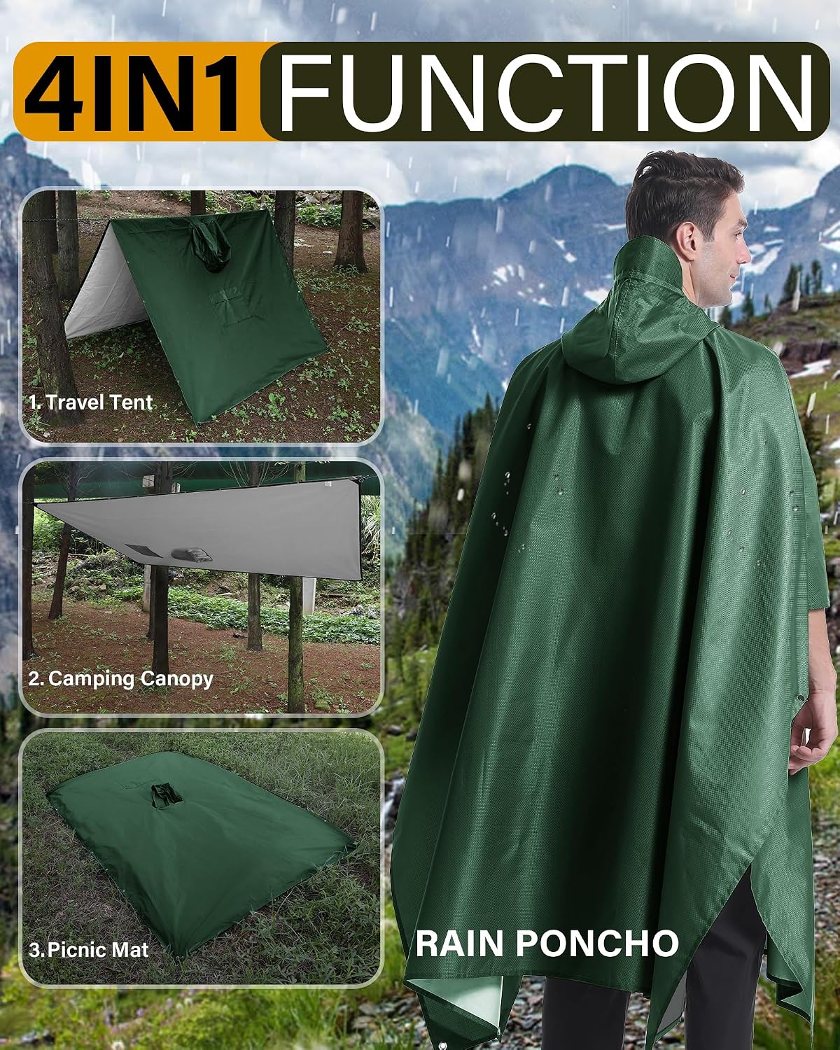 iCreek Hooded Rain Poncho Packable Waterproof Unisex Raincoat with Pocket