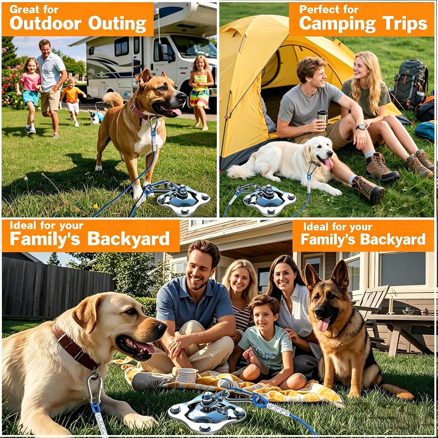 Dog Tie Out Cable and Stake, 30FT Heavy Duty Cables for Outside, 360°Swivel No Tangle Dog Runner for Yard, Up to 150 lbs, Ideal for Outdoor Camping