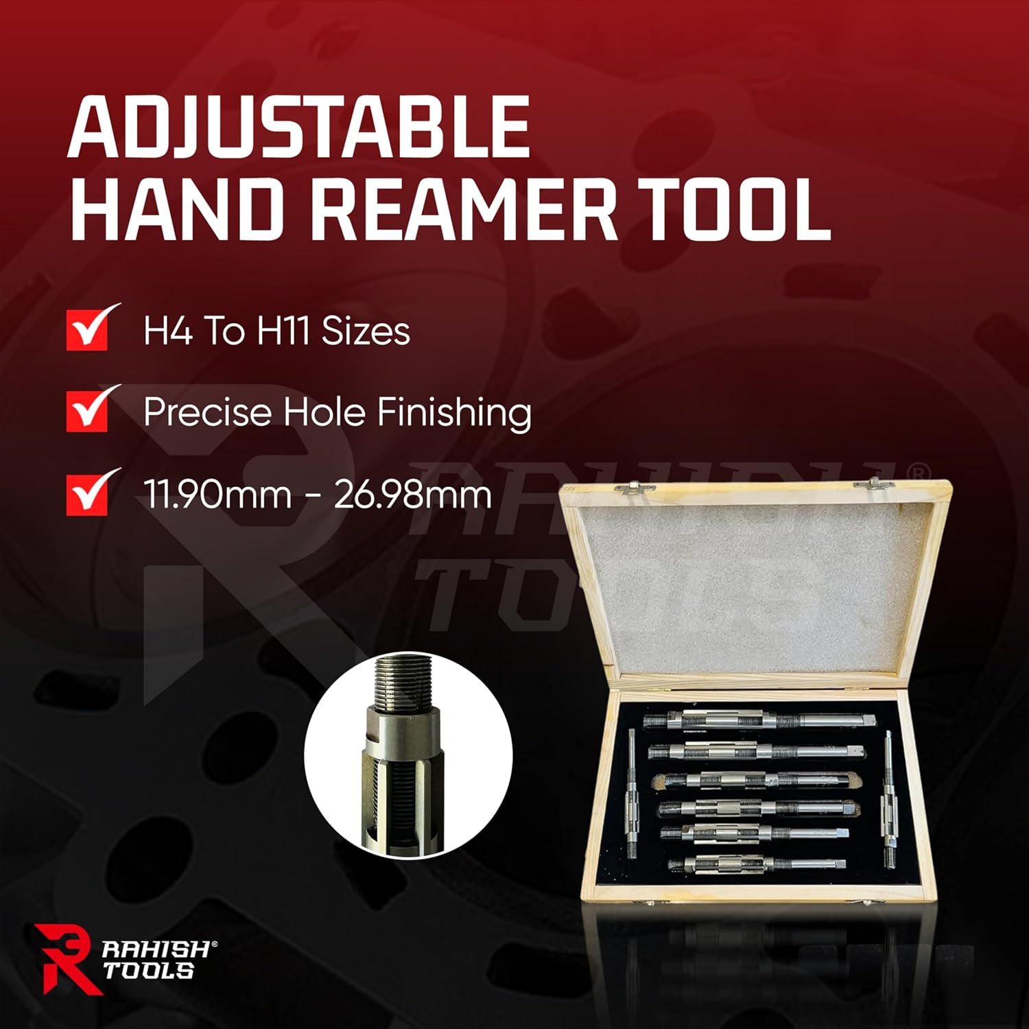 Adjustable Hand Reamer H4-H11 for Metal & Wood Repairs, 15/32" to 1-1/16"