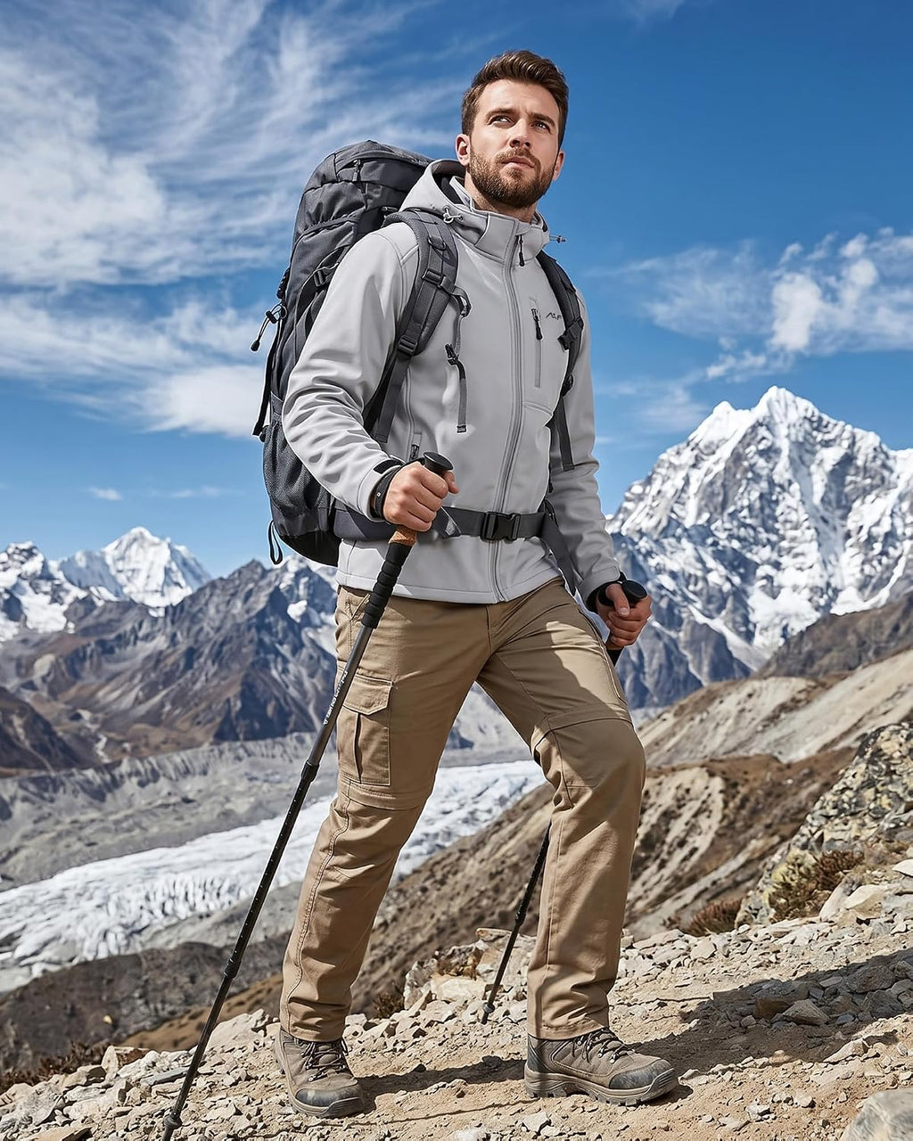 WULFUL Men's Softshell Jacket Waterproof Lightweight Insulated Windbreaker Fleece Lined Rain Shell Jacket for Hiking Travel