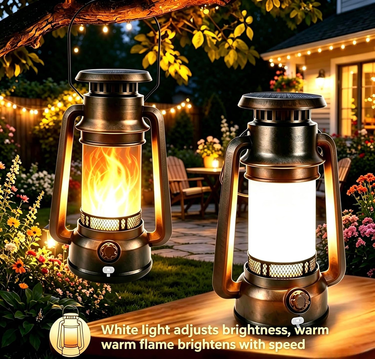 Toodour Solar Lantern Outdoor Lights, 2 Pack Vintage Solar Camping Lantern