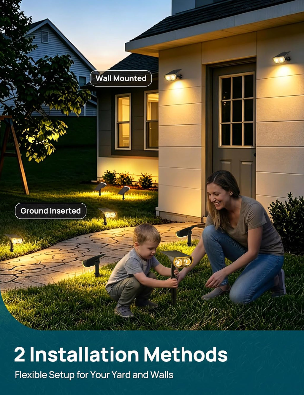 Linkind Solar Lights Outdoor Waterproof LED Spotlights Warm White 2 Pack