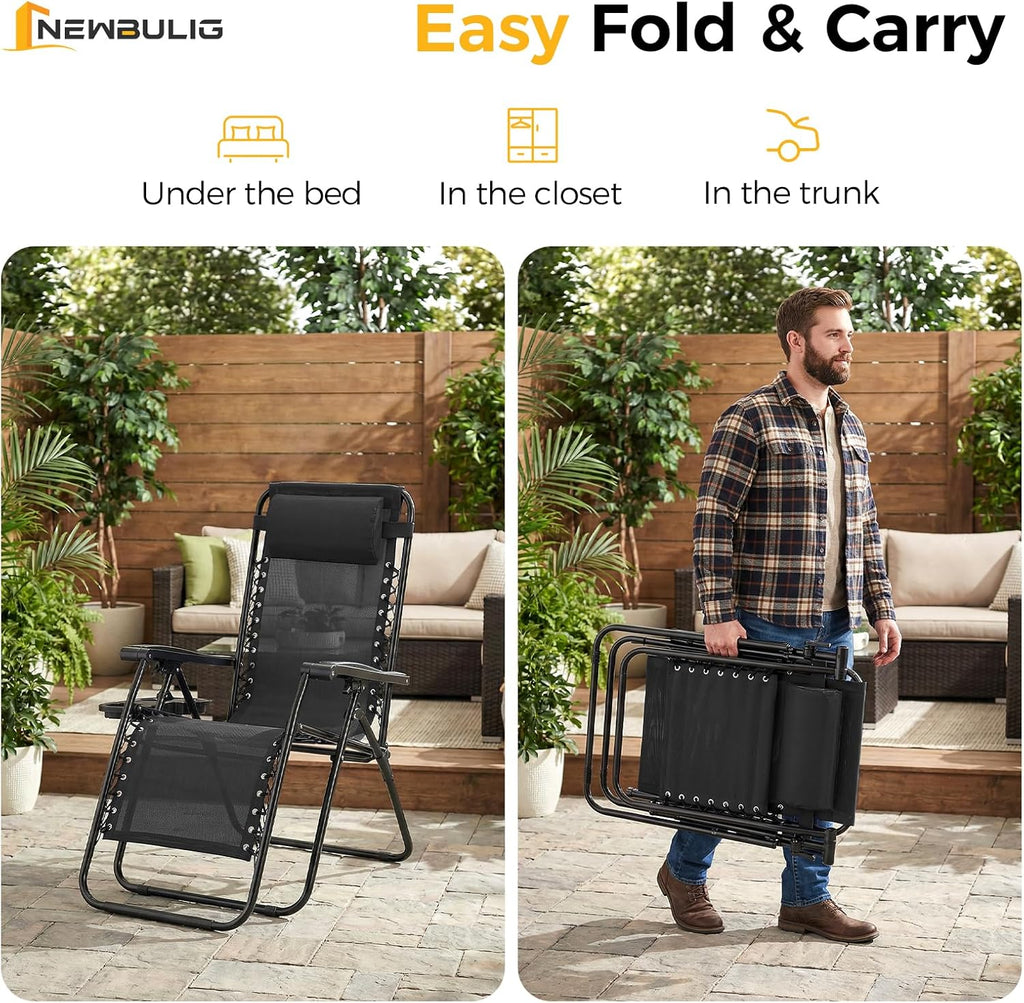 NEWBULIG Zero Gravity Chairs Set of 2, Folding Lounge Recliner Chair