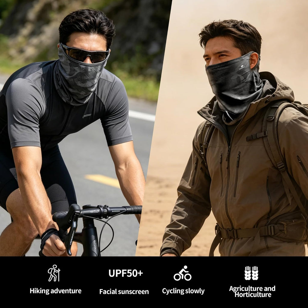 Men's Loose Fit Ear Loop Ice Silk Cooling Neck Gaiter, UPF50+ UV Sun Protection Face Cover, High Elastic Quick Dry Breathable Sunscreen for Cycling, Fishing, Hiking, Outdoor Sports and Daily Commute