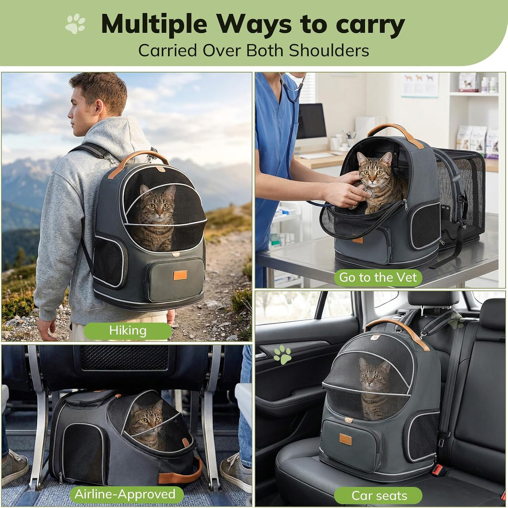 Morpilot Expandable Cat Carrier Backpack for Small Dogs & Cats Up to 12lbs