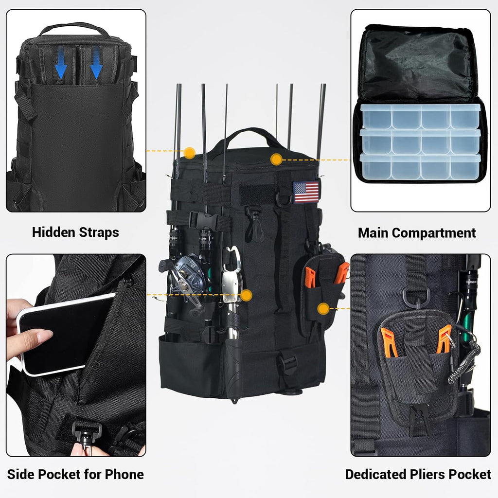 kokkoya Small Fishing Backpack with 2 Rod Holders, 16L Kayak Tackle Bag