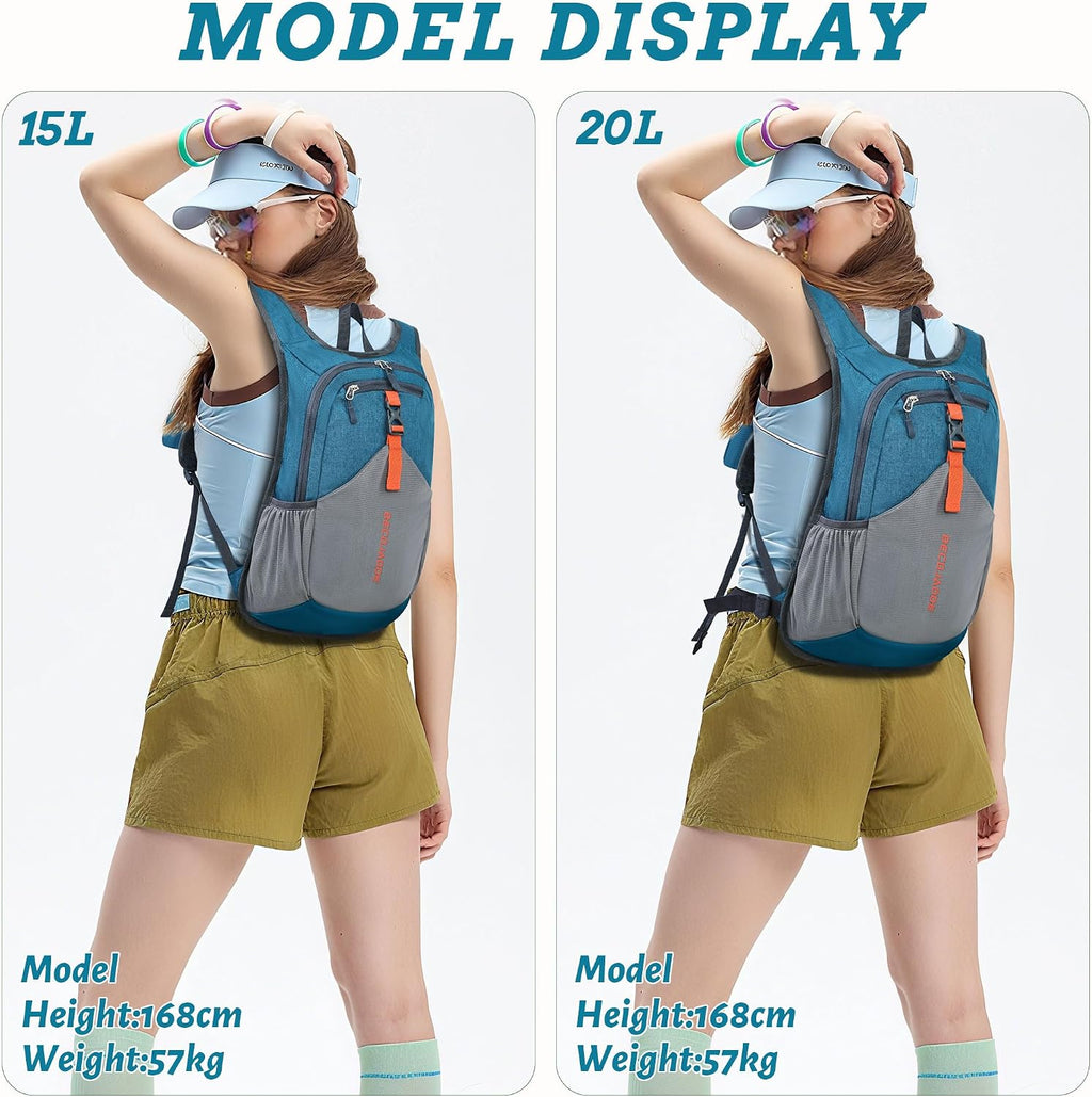 BECOJADDE 15L Small Hiking Backpack for Men Women Foldable Packable Back Pack Ultralight Hiking Daypack for Travel Camping Outdoor, Turquoise