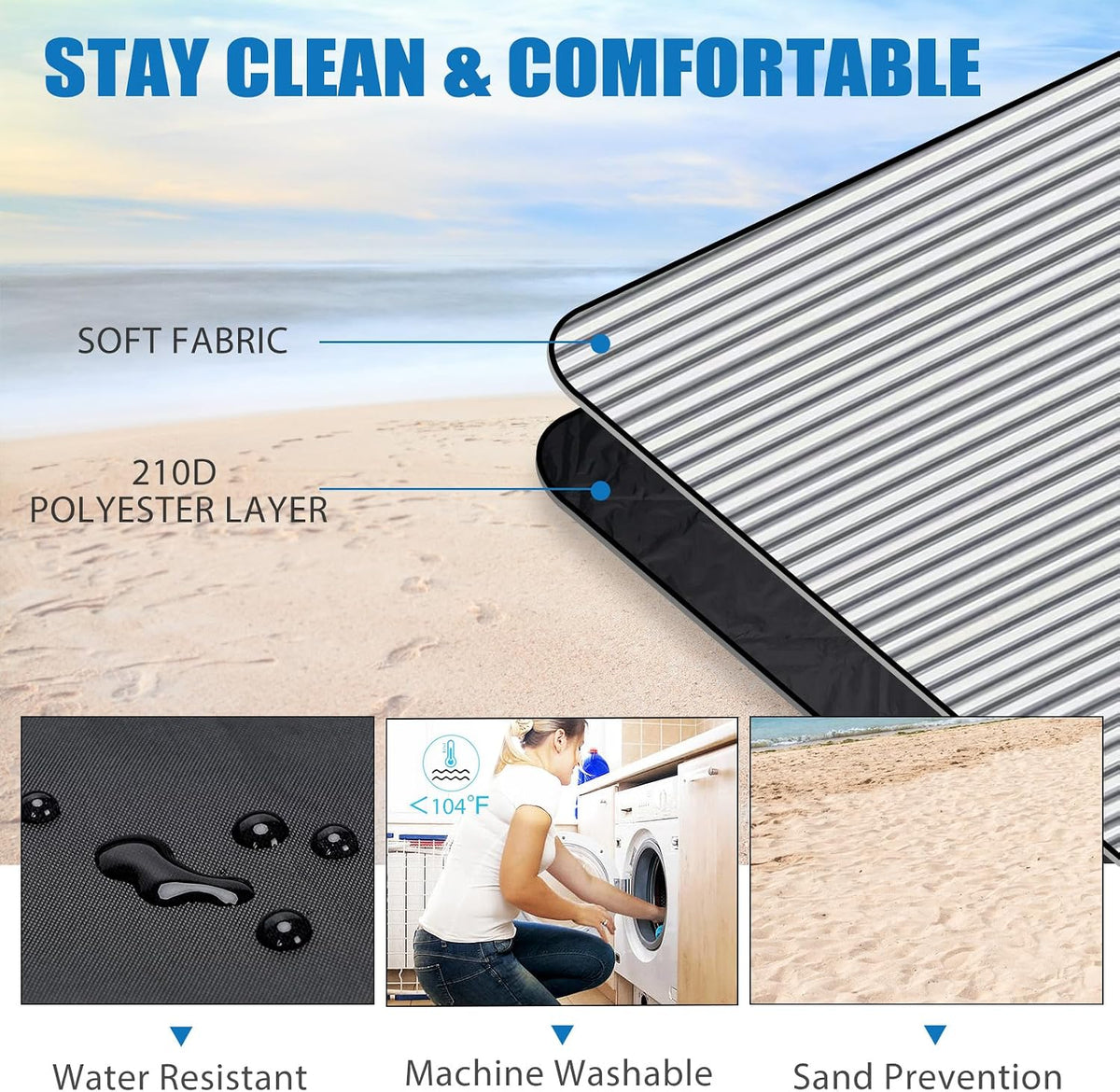 G GOOD GAIN Waterproof Picnic Blankets Outdoor Machine Washable, Berry Blue
