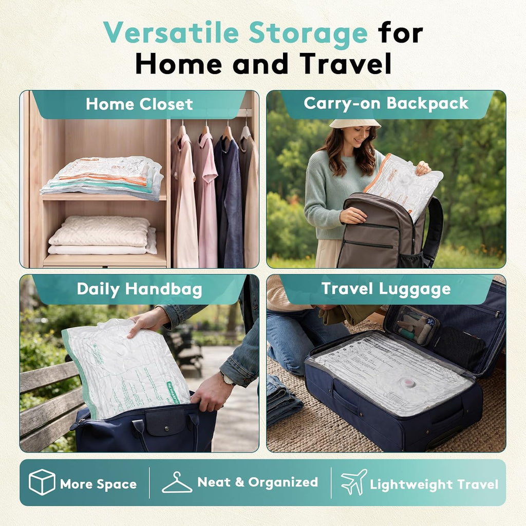 15 Pack Vacuum Bags for Travel with Pump, Cordless Vacuum Seal Bags for Clothing Travel, Compression Packing Cubes for Luggage, Space Saver Vacuum Storage Bags