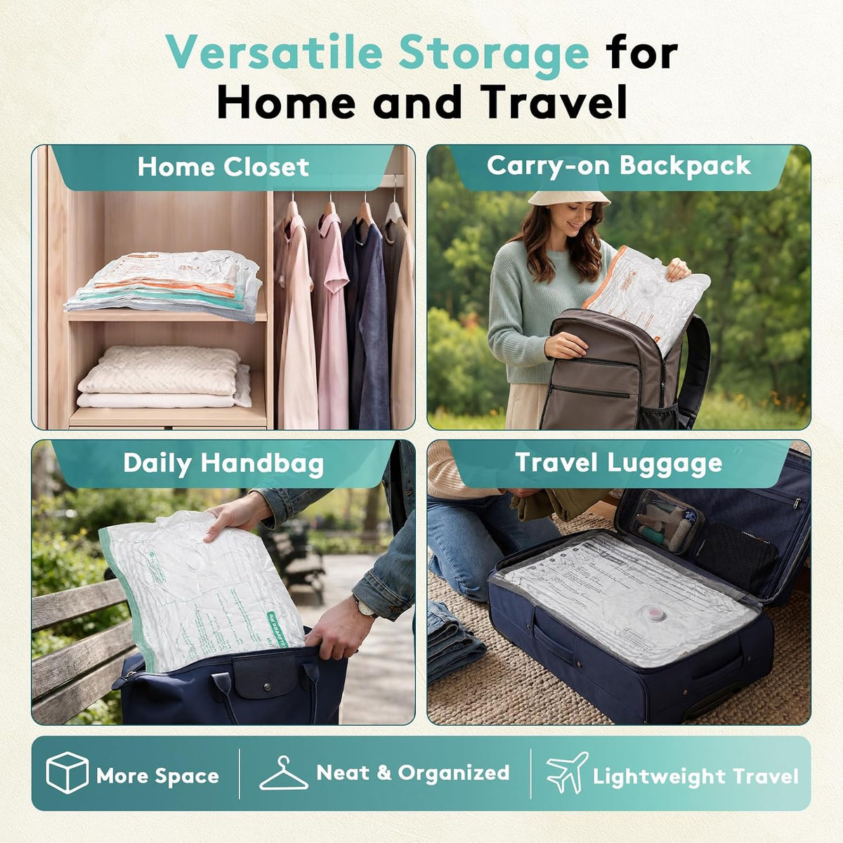 15 Pack Vacuum Bags for Travel with Pump, Cordless Vacuum Seal Bags for Clothing Travel, Compression Packing Cubes for Luggage, Space Saver Vacuum Storage Bags
