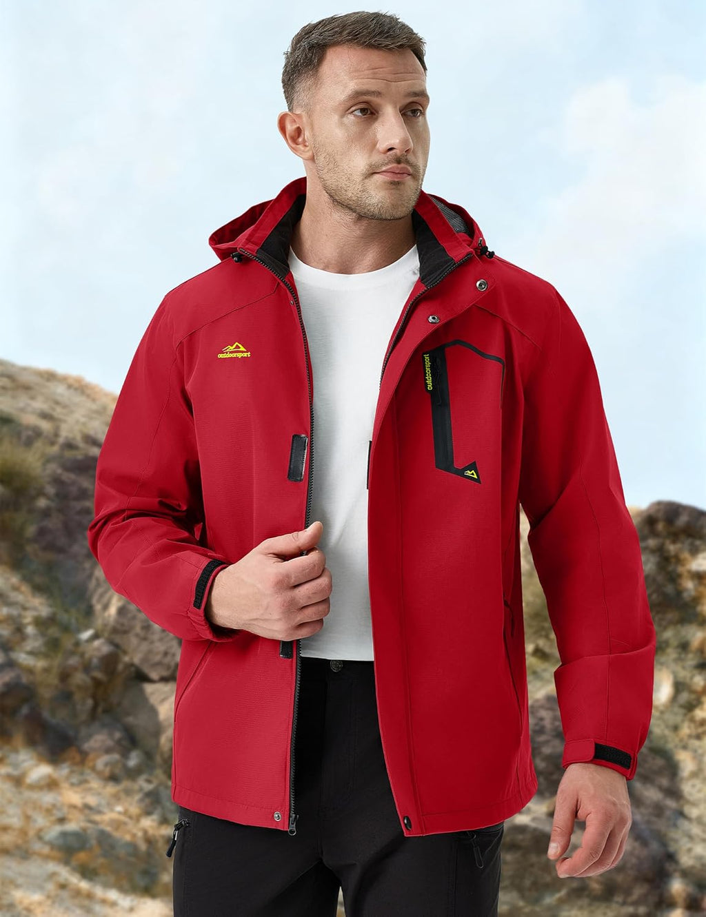 MAGCOMSEN Men's Lightweight Windbreaker Rain Jacket Raincoat with Detachable Hood for Hiking Fishing Activewear