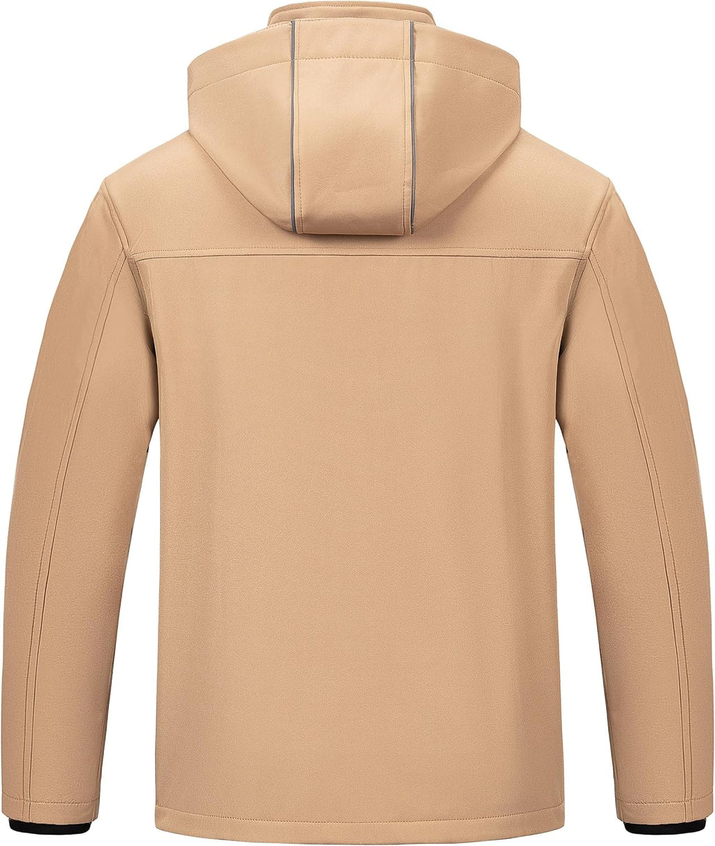 Pursky Men's Softshell Jacket Waterproof Fleece Lined Windbreaker With Removable Hood Lightweight Tactical Jacket