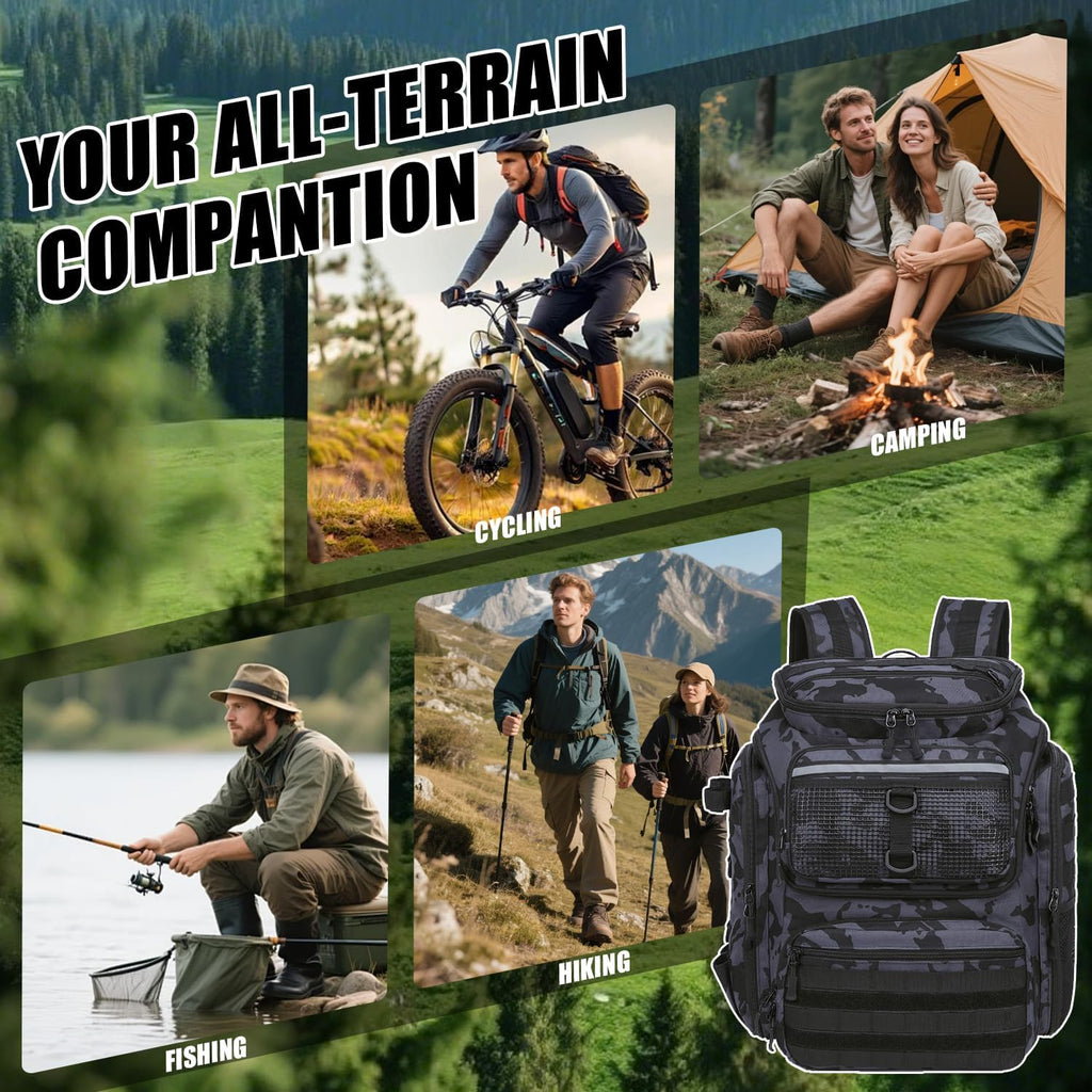 HAMBOLY 45L Fishing Backpack with Rod Holders & Built-in Foldable Divider