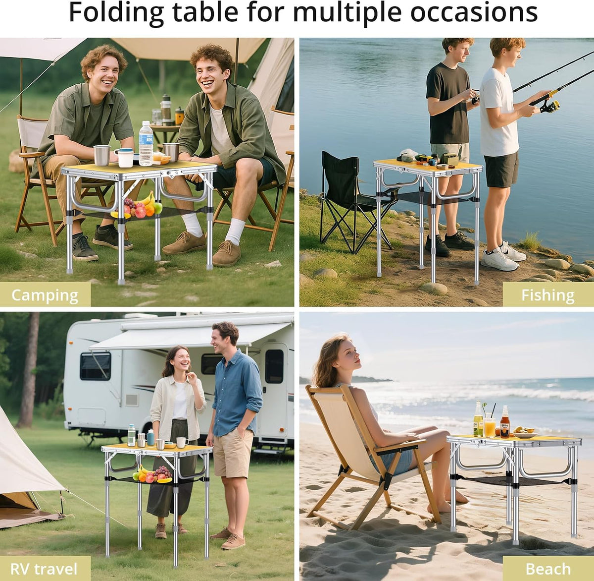 Anbte 2ft Camping Folding Table, 3 Adjustable Heights High 27.5", 24" x 16"