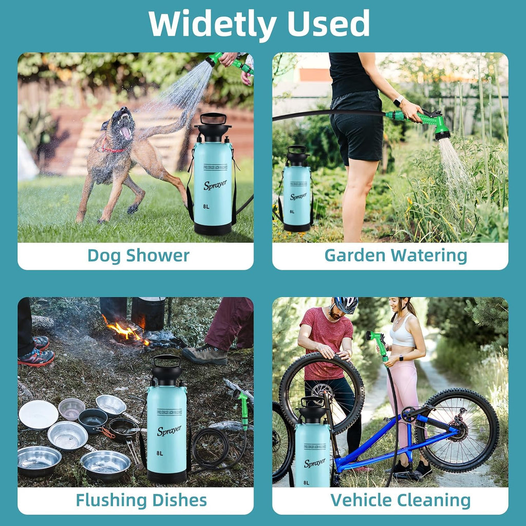 Portable Shower for Camping with 7 Spray Modes, Hand Press Camping Shower with Removable Hose and Shower Head,Pressure Rinse Kits for Hiking Traveling Garden Beach Pet Shower