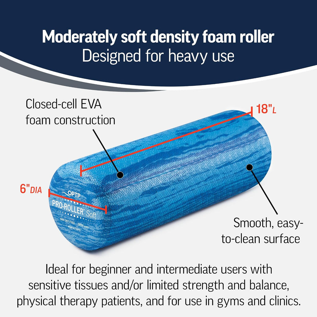 OPTP PRO-Roller Soft Density Foam Roller – Round, Short Blue, 18" x 6"